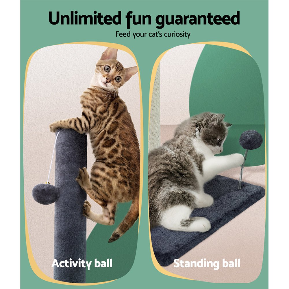 i.Pet Cat Tree 105cm Scratching Post Scratcher Tower Condo House Hanging toys Grey - NuSea