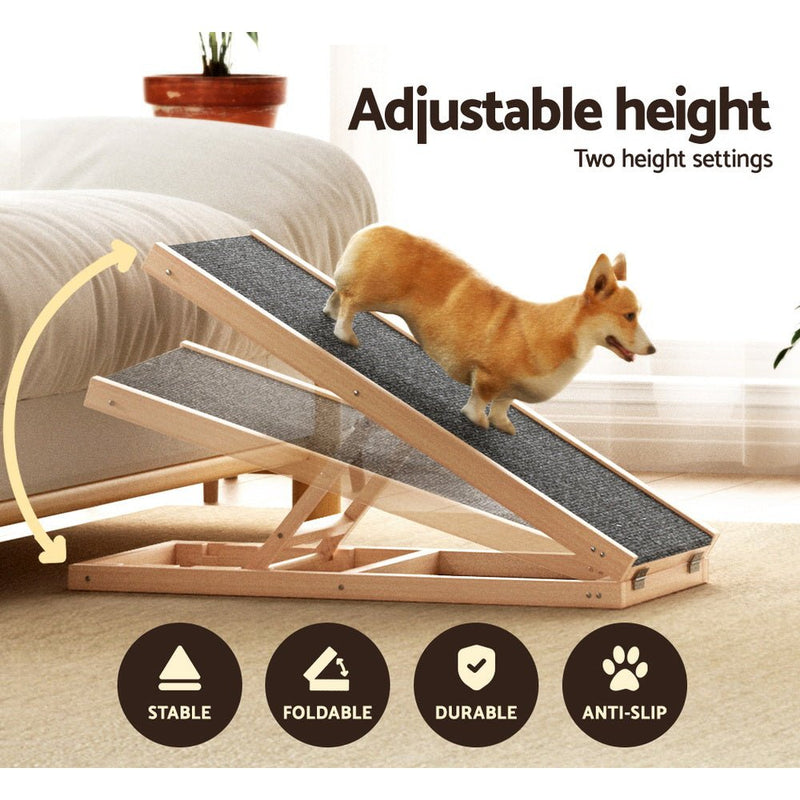 i.Pet Dog Ramp 70cm Adjustable Height Wooden Steps Stairs For Bed Sofa Car Foldable - NuSea