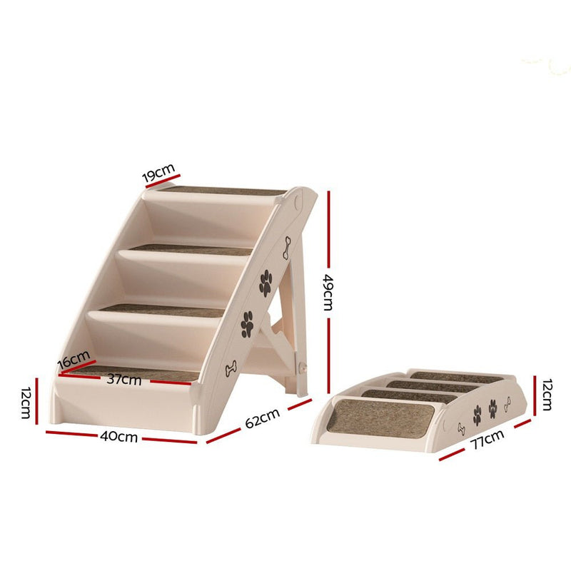 i.Pet Dog Ramp Steps For Bed Sofa Car Pet Stairs Ladder Portable Foldable Beige - NuSea