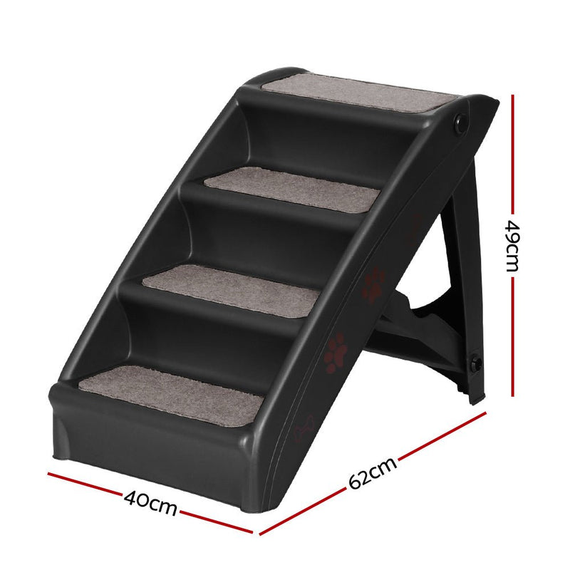 i.Pet Dog Ramp Steps For Bed Sofa Car Pet Stairs Ladder Portable Foldable Black - NuSea