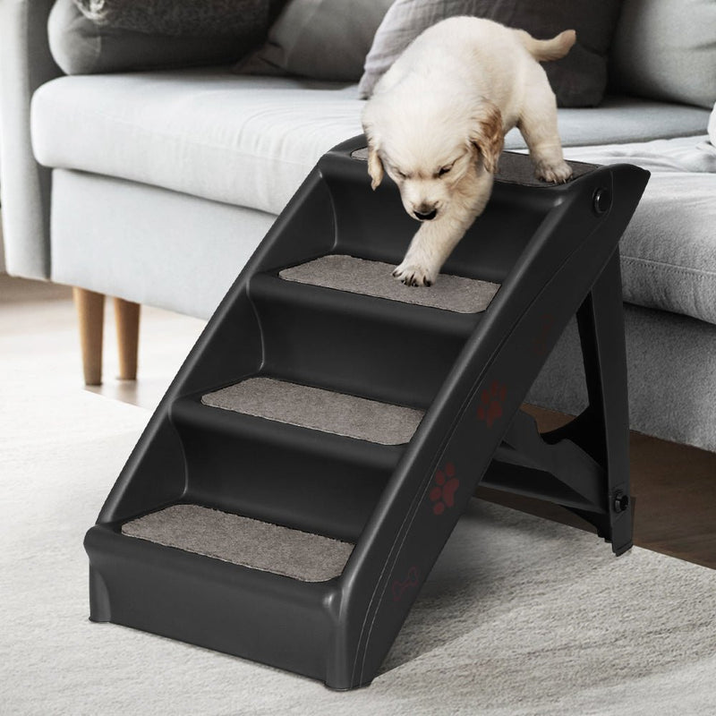 i.Pet Dog Ramp Steps For Bed Sofa Car Pet Stairs Ladder Portable Foldable Black - NuSea