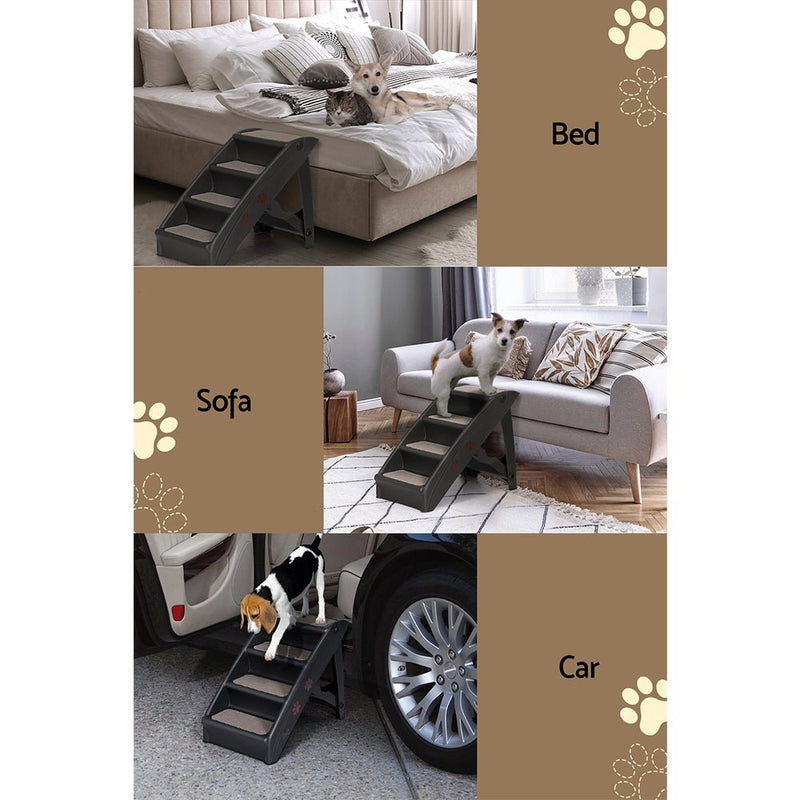 i.Pet Dog Ramp Steps For Bed Sofa Car Pet Stairs Ladder Portable Foldable Black - NuSea
