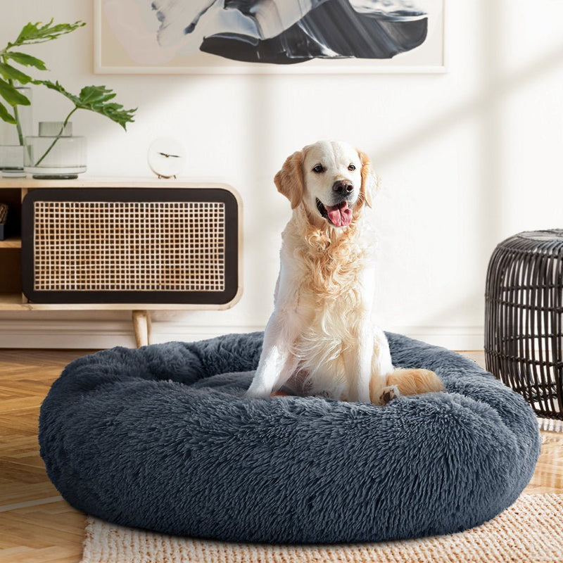 i.Pet Pet Bed Dog Cat 90cm Large Calming Soft Plush Bed Dark Grey - NuSea
