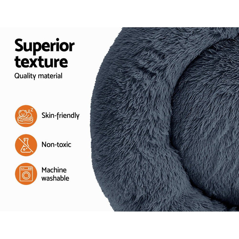 i.Pet Pet Bed Dog Cat 90cm Large Calming Soft Plush Bed Dark Grey - NuSea