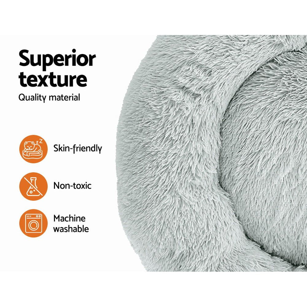 i.Pet Pet Bed Dog Cat 90cm Large Calming Soft Plush Light Grey - NuSea