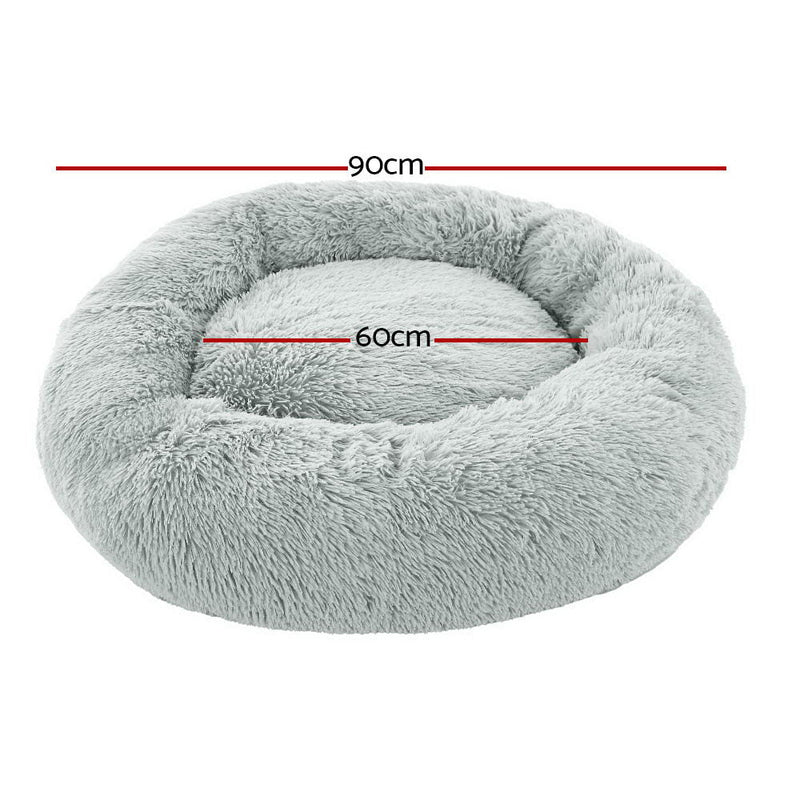 i.Pet Pet Bed Dog Cat 90cm Large Calming Soft Plush Light Grey - NuSea