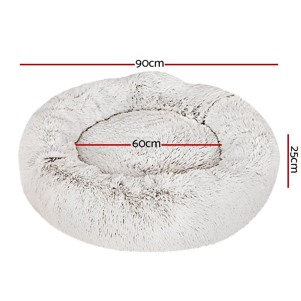 i.Pet Pet Bed Dog Cat 90cm Large Calming Soft Plush White Brown - NuSea