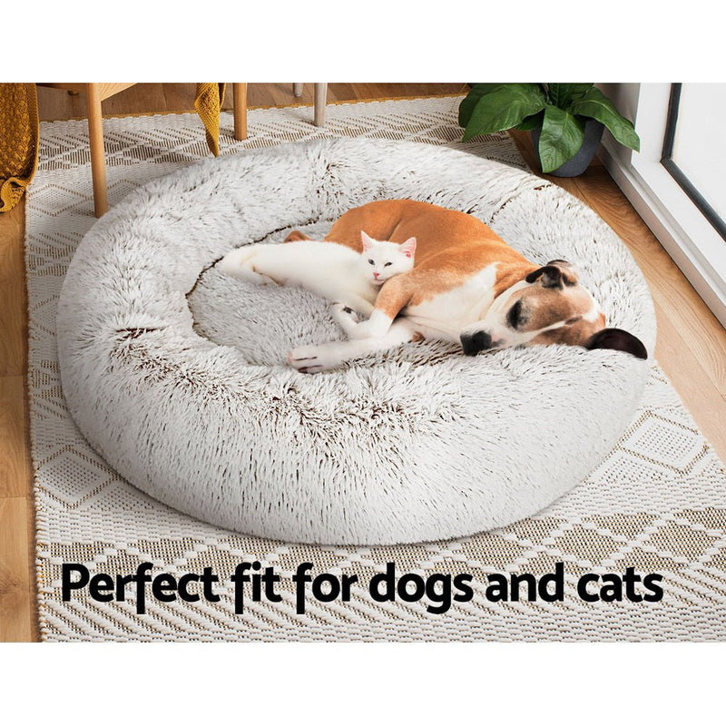 i.Pet Pet Bed Dog Cat 90cm Large Calming Soft Plush White Brown - NuSea
