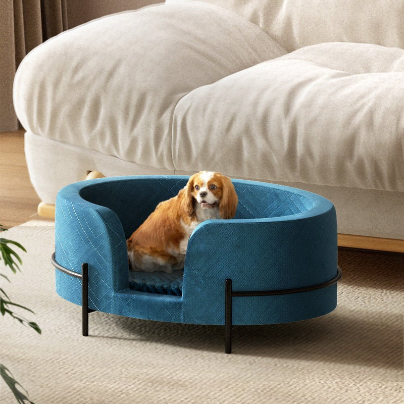 i.Pet Pet Bed Dog Sofa Lounge Cat Calming Couch Raised Blue - NuSea