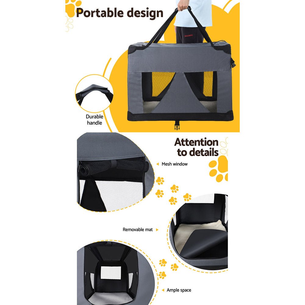 i.Pet Pet Carrier Soft Crate Dog Cat Travel 60x42CM Portable Foldable Car M - NuSea