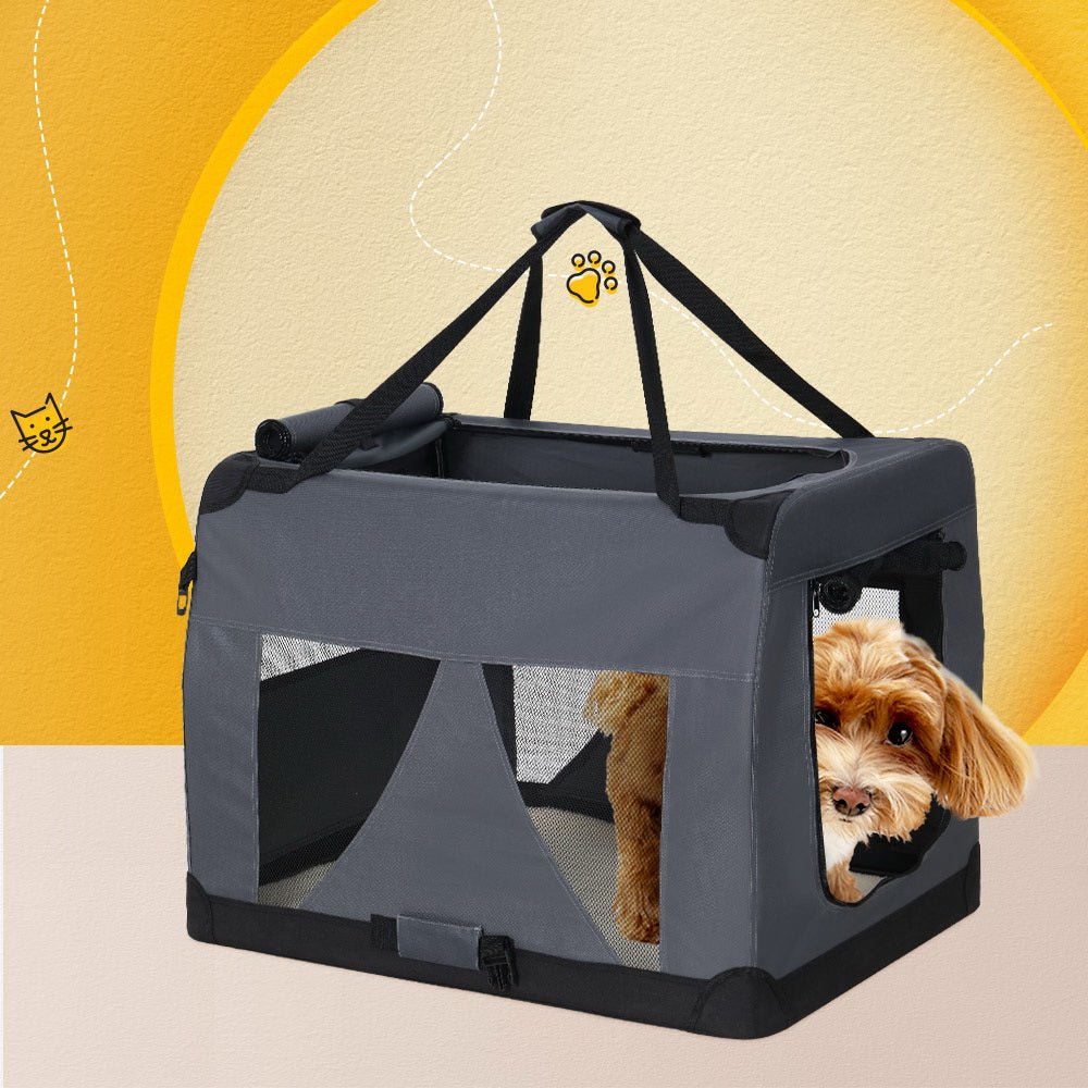 i.Pet Pet Carrier Soft Crate Dog Cat Travel 60x42CM Portable Foldable Car M - NuSea