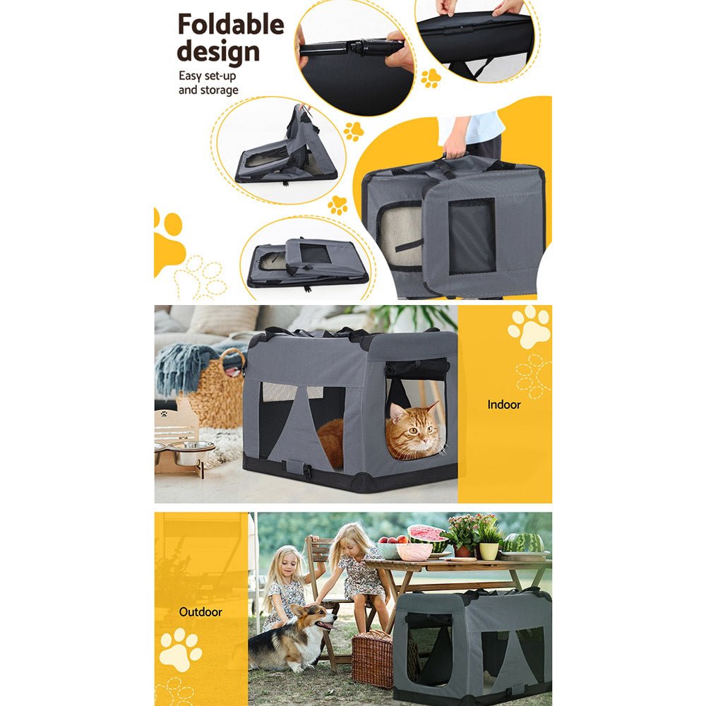 i.Pet Pet Carrier Soft Crate Dog Cat Travel 60x42CM Portable Foldable Car M - NuSea