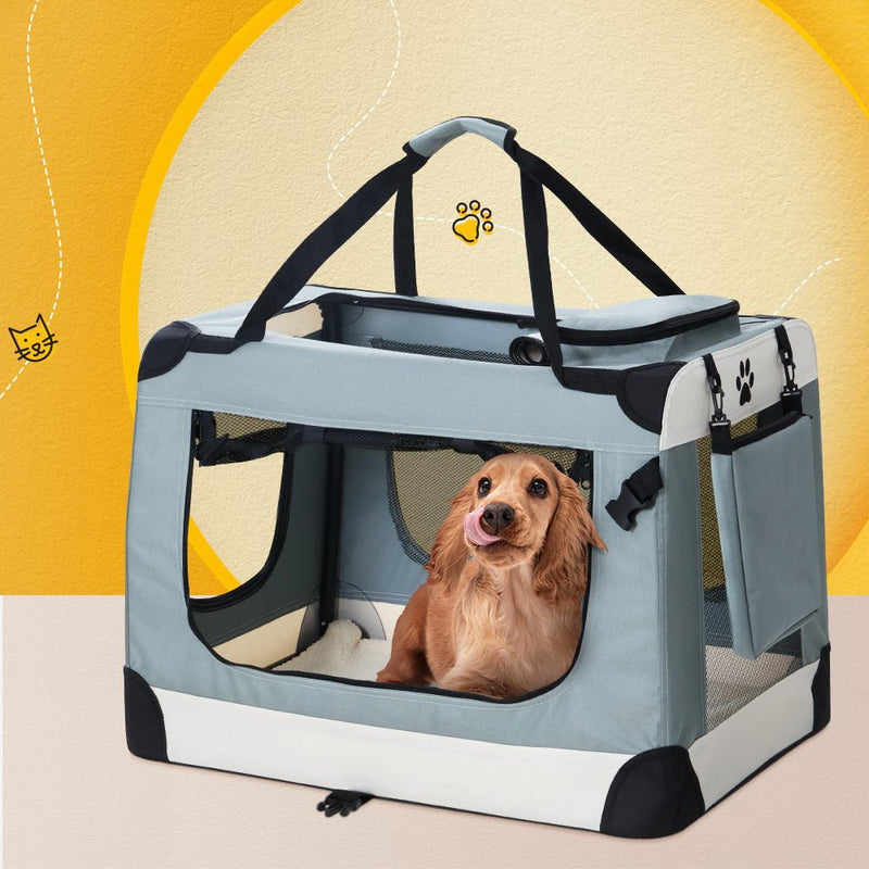 i.Pet Pet Carrier Soft Crate Dog Cat Travel 70x52CM Portable Foldable Car Large - NuSea