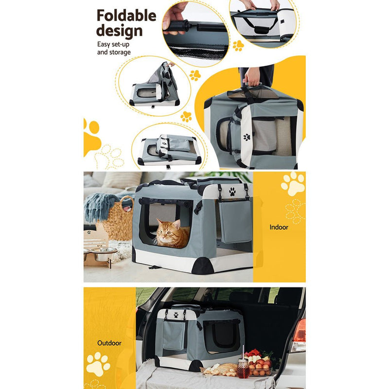 i.Pet Pet Carrier Soft Crate Dog Cat Travel 70x52CM Portable Foldable Car Large - NuSea