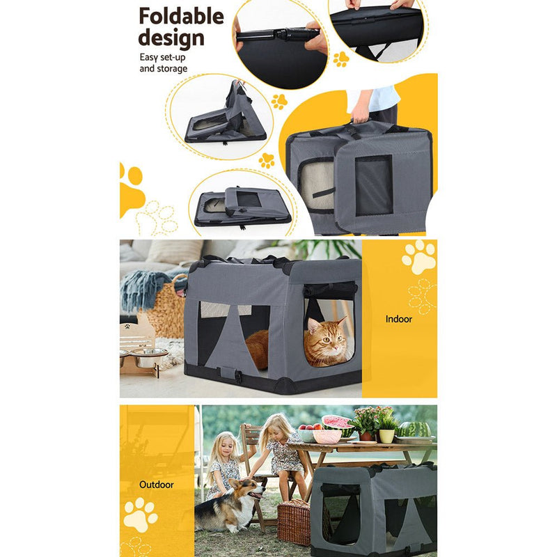i.Pet Pet Carrier Soft Crate Dog Cat Travel 82x58CM Portable Foldable Car XL - NuSea