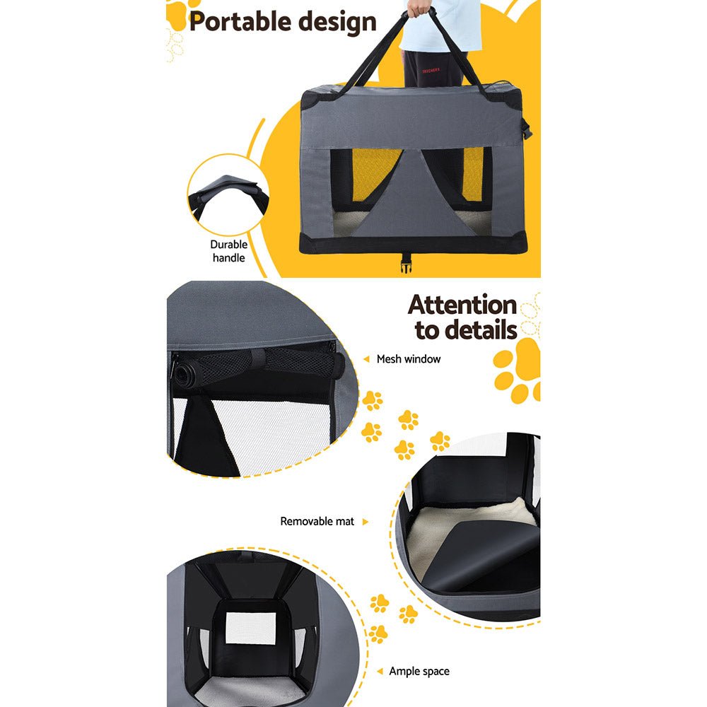 i.Pet Pet Carrier Soft Crate Dog Cat Travel 82x58CM Portable Foldable Car XL - NuSea
