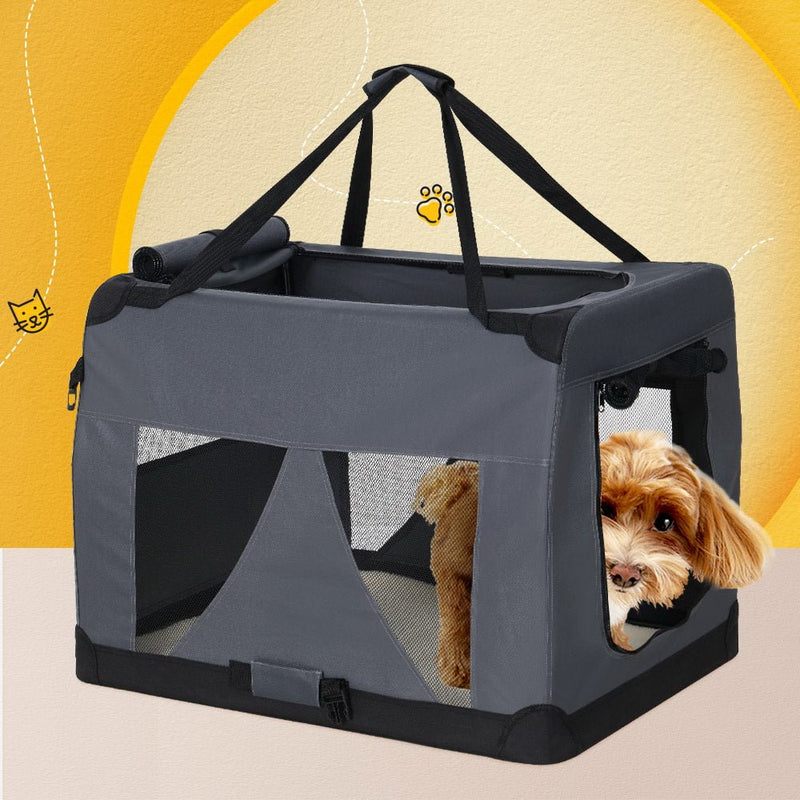 i.Pet Pet Carrier Soft Crate Dog Cat Travel 82x58CM Portable Foldable Car XL - NuSea