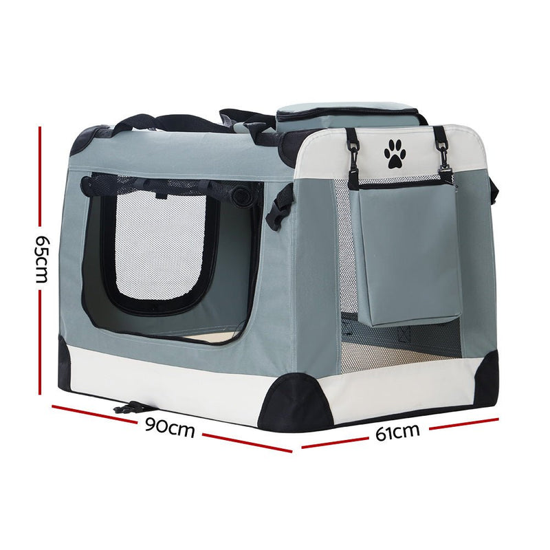 i.Pet Pet Carrier Soft Crate Dog Cat Travel 90x61CM Portable Foldable Car 2XL - NuSea