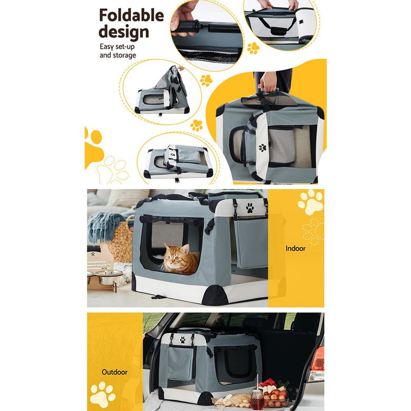i.Pet Pet Carrier Soft Crate Dog Cat Travel 90x61CM Portable Foldable Car 2XL - NuSea
