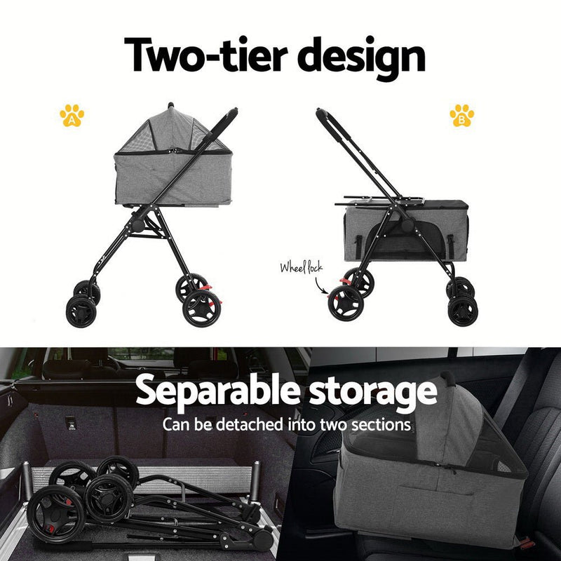i.Pet Pet Stroller 2 - tier Dog Pram Large Cat Carrier Travel Pushchair Foldable - NuSea