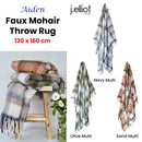 J Elliot Home Aiden Olive Multi Faux Mohair Throw Rug with Fringe 130 x 160cm - NuSea