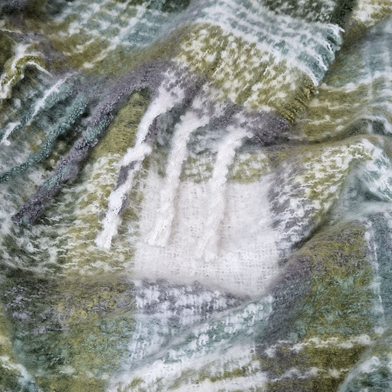 J Elliot Home Aiden Olive Multi Faux Mohair Throw Rug with Fringe 130 x 160cm - NuSea