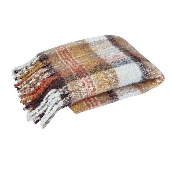 J Elliot Home Aiden Sand Multi Faux Mohair Throw Rug with Fringe 130 x 160cm - NuSea