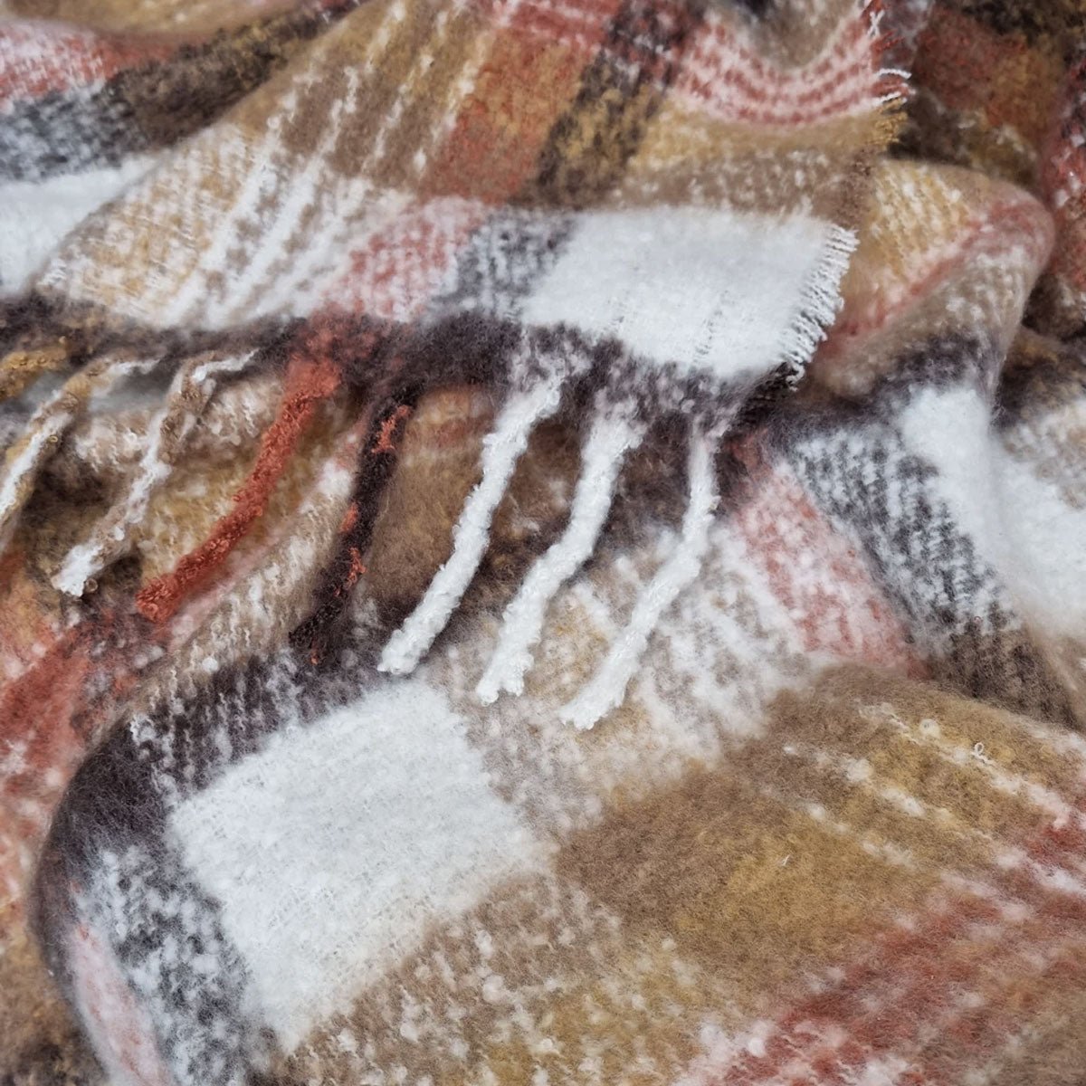 J Elliot Home Aiden Sand Multi Faux Mohair Throw Rug with Fringe 130 x 160cm - NuSea