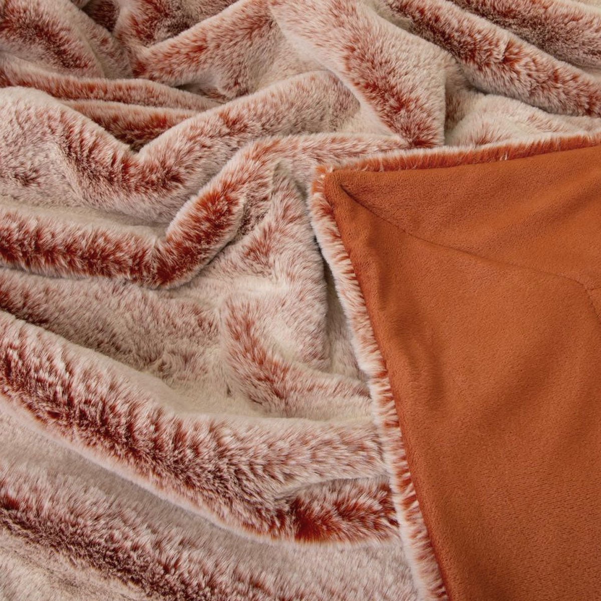 J Elliot Home Archie Terracotta Faux Fur Throw Rug 130 x 160cm - NuSea