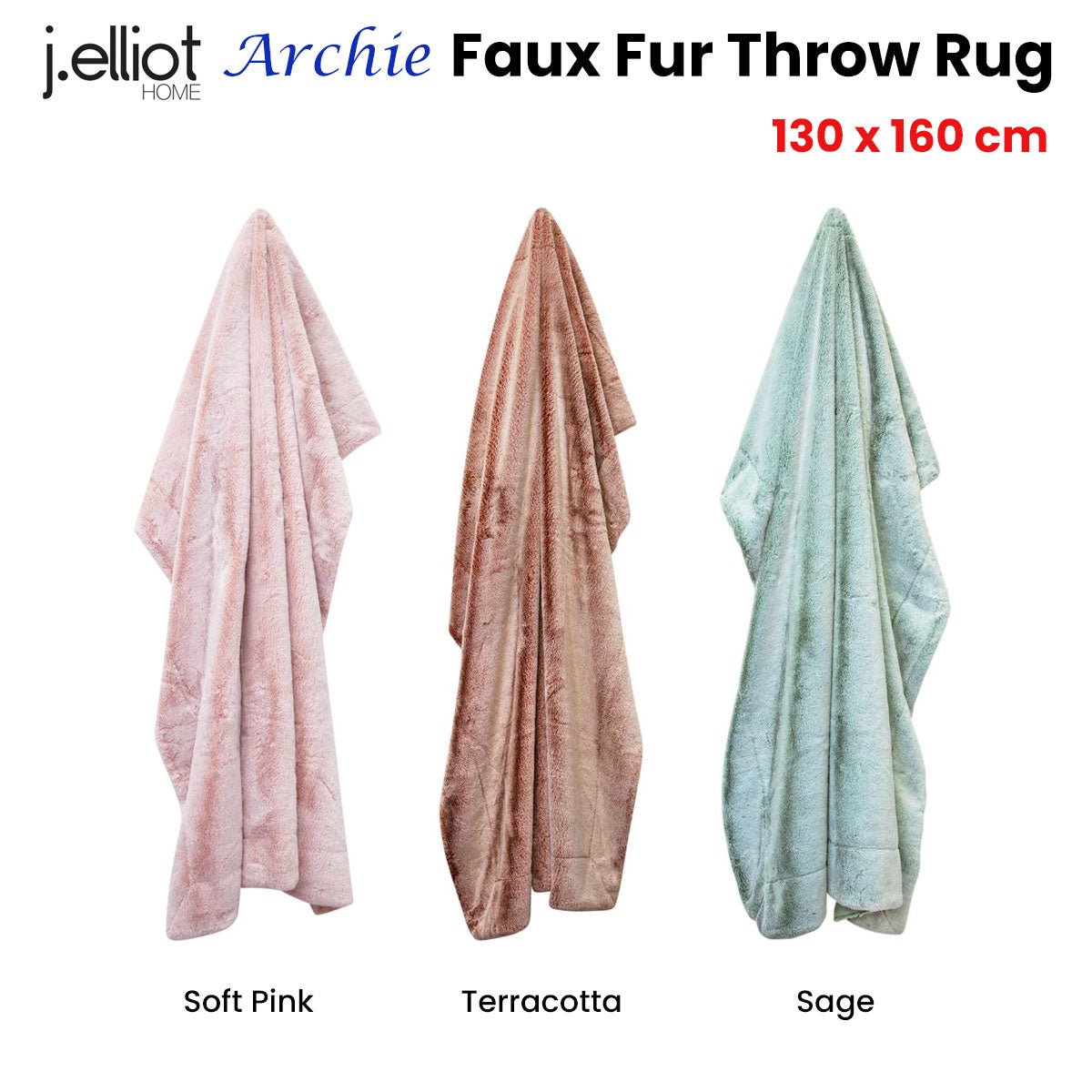 J Elliot Home Archie Terracotta Faux Fur Throw Rug 130 x 160cm - NuSea