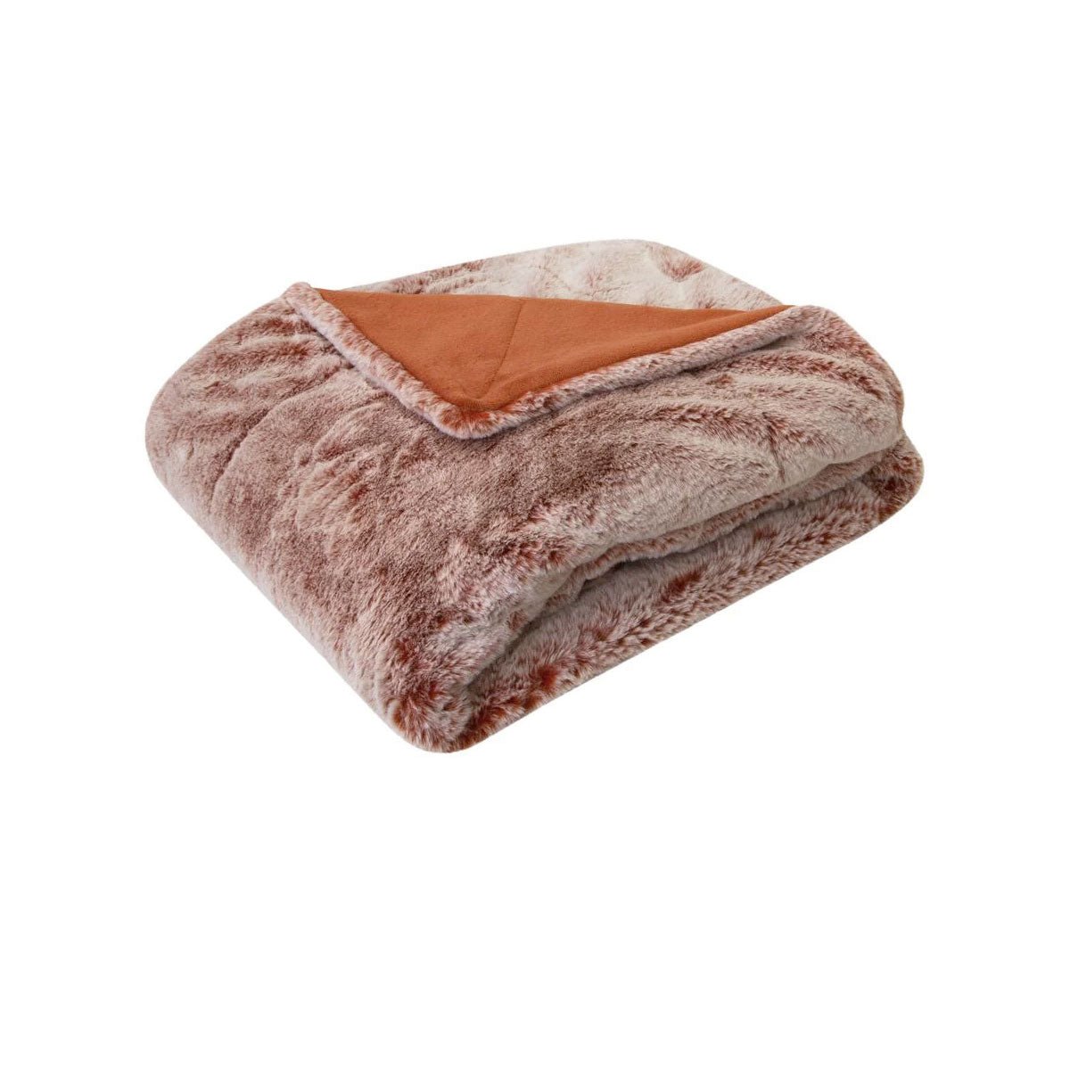 J Elliot Home Archie Terracotta Faux Fur Throw Rug 130 x 160cm - NuSea