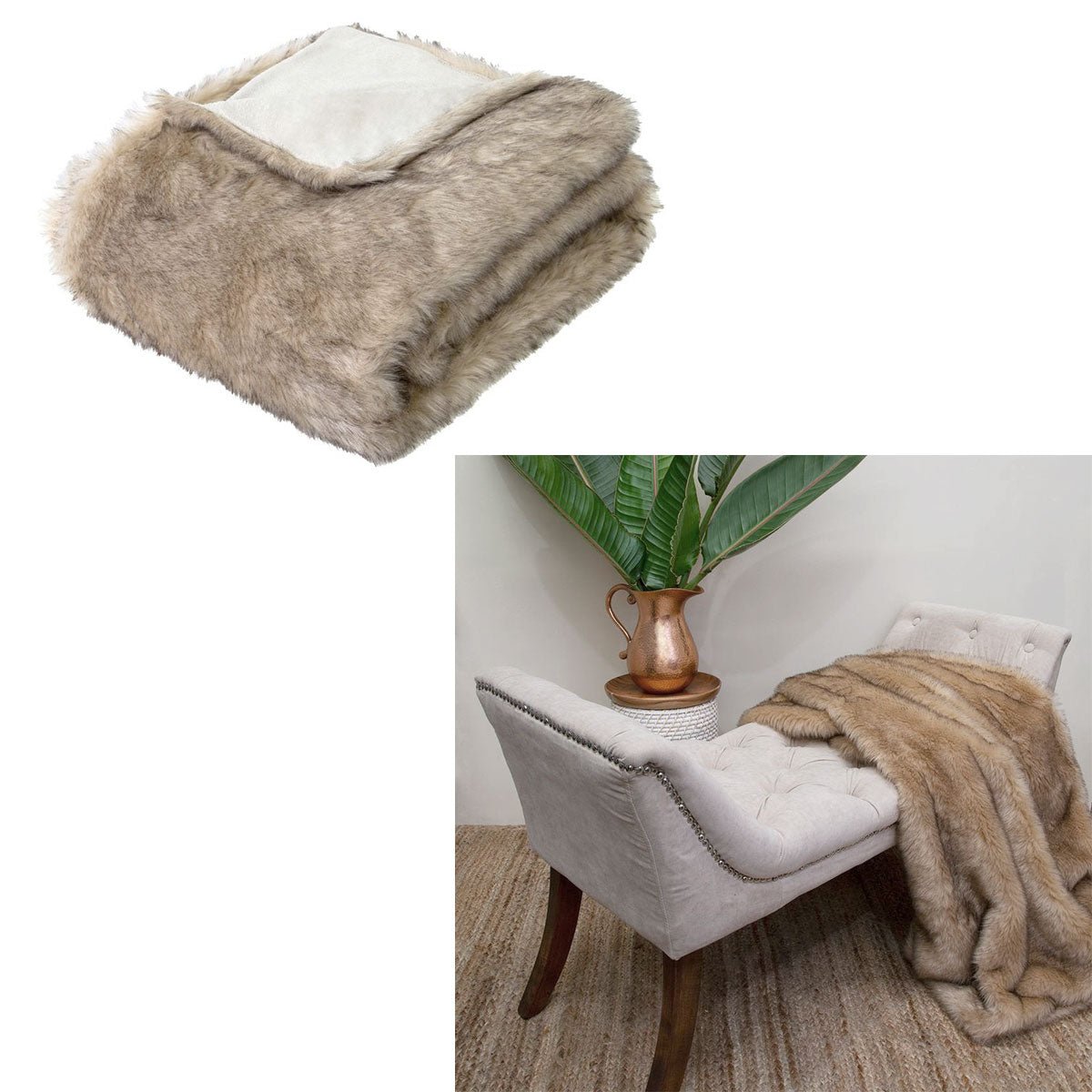 J Elliot Home Brown Fox Luxury Faux Fur Throw 130 x 160cm - NuSea