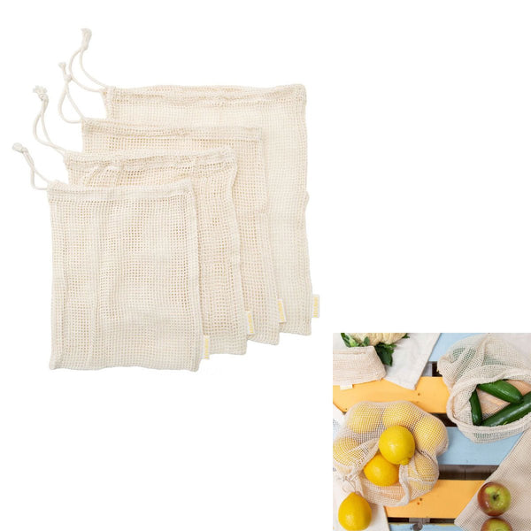 J Elliot Home Lemonade Karma Set of 4 Cotton Eco - Friendly Natural Mesh Storage Bag Set - NuSea
