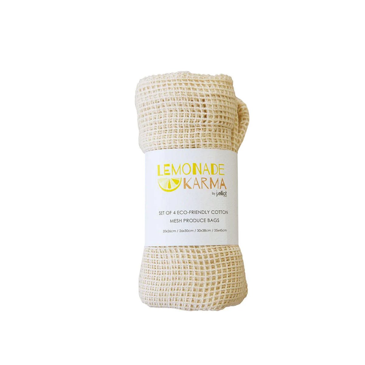 J Elliot Home Lemonade Karma Set of 4 Cotton Eco - Friendly Natural Mesh Storage Bag Set - NuSea