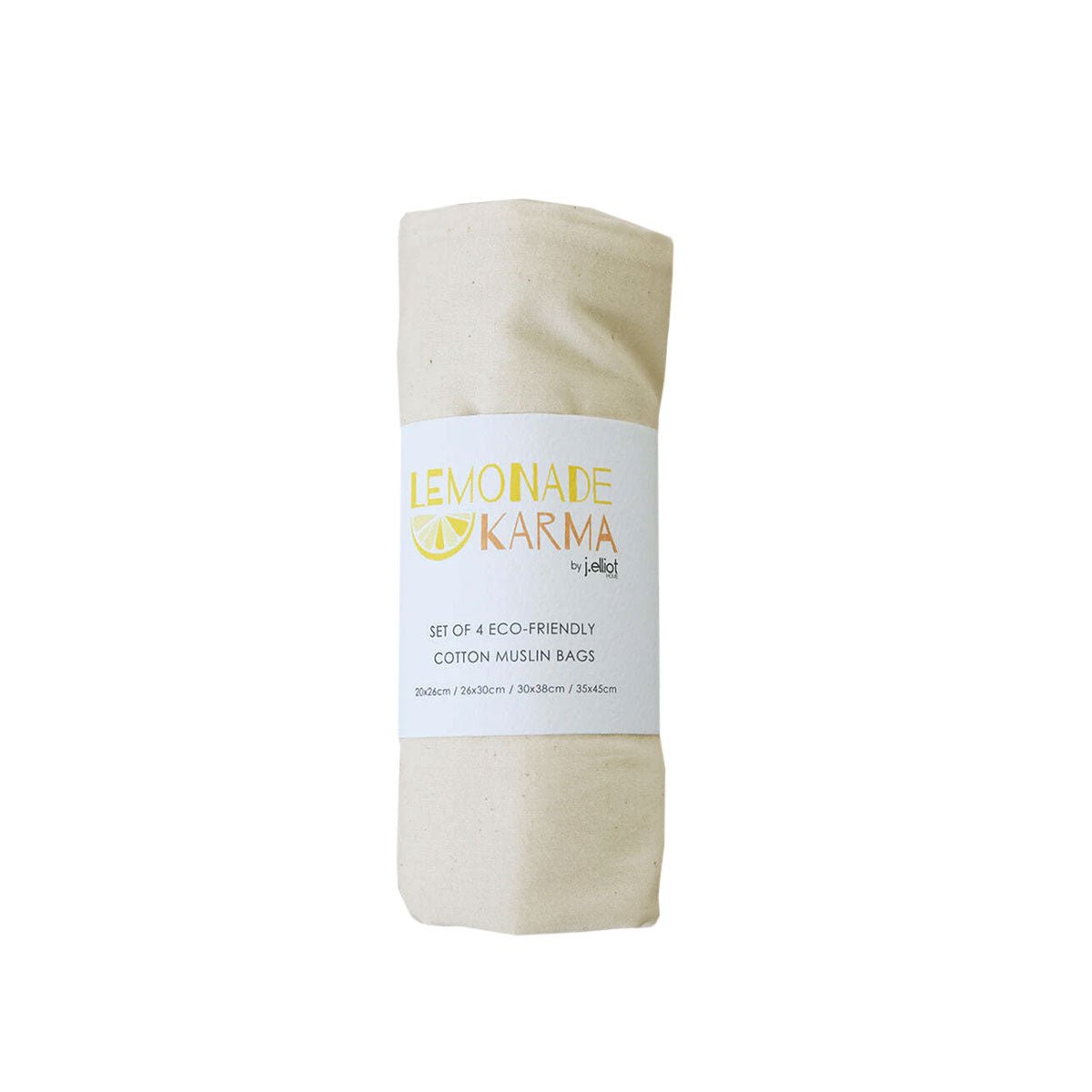 J Elliot Home Lemonade Karma Set of 4 Cotton Eco - Friendly Natural Muslin Storage Bag Set - NuSea