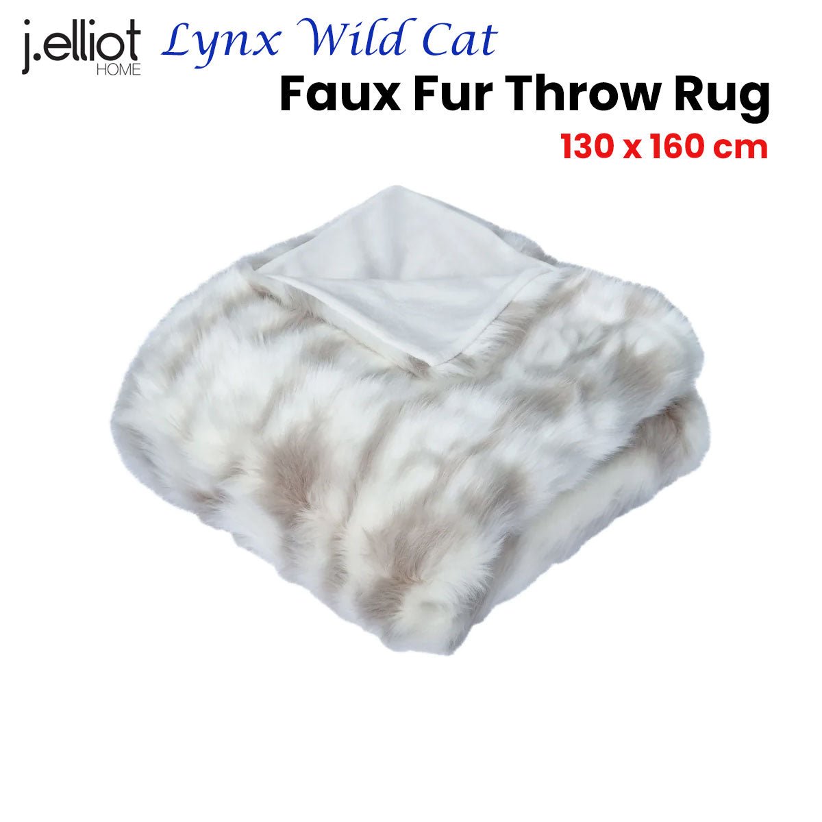 J Elliot Home Lynx Wild Cat Faux Fur Throw Rug 130 x 160cm - NuSea
