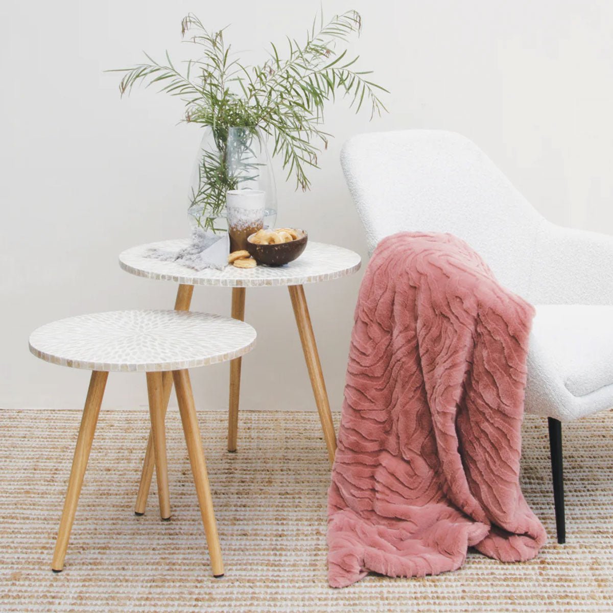 J Elliot Home Rita Dusty Peach Faux Mohair Throw Rug 130 x 160cm - NuSea
