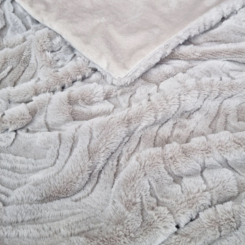 J Elliot Home Rita Silver Grey Faux Mohair Throw Rug 130 x 160cm - NuSea