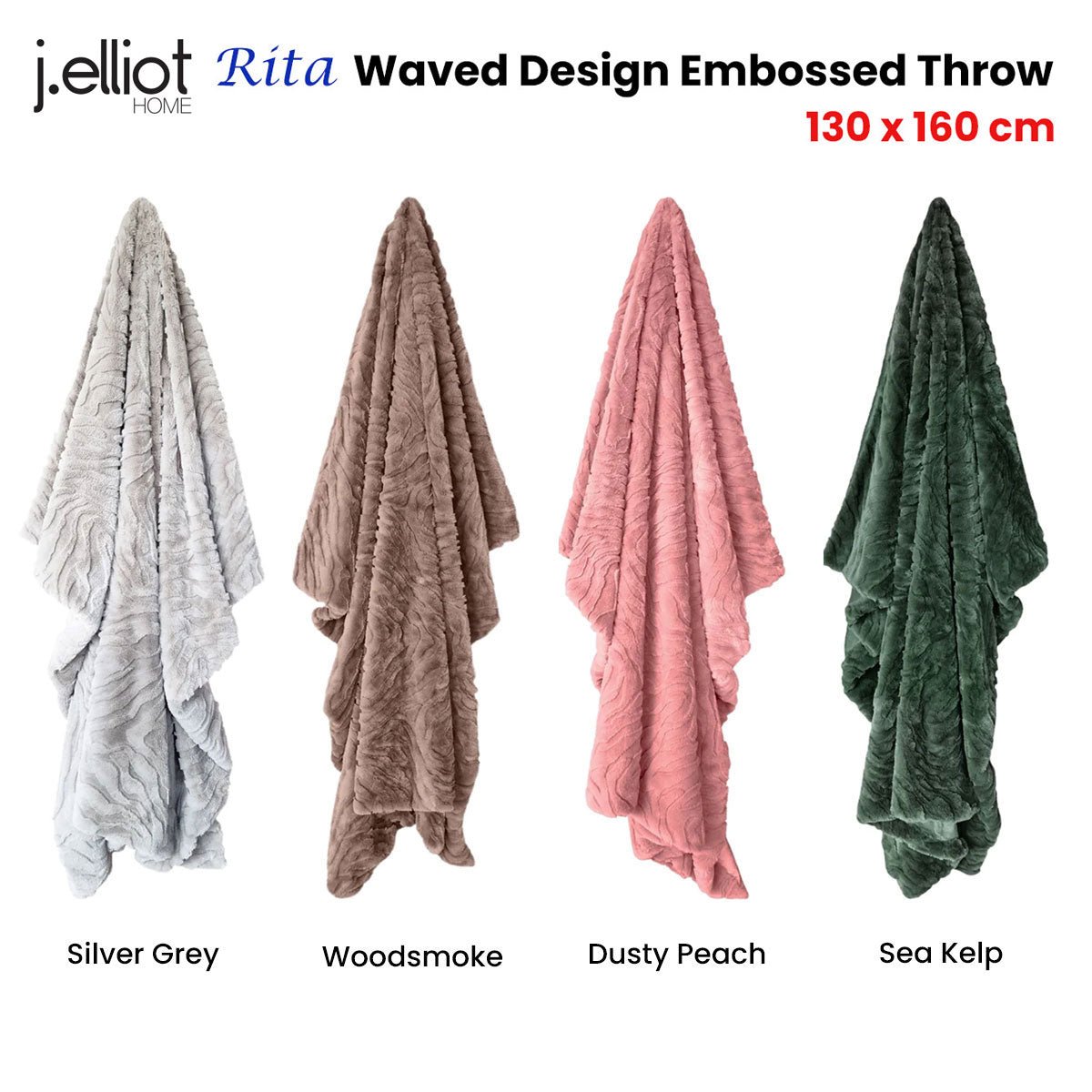 J Elliot Home Rita Silver Grey Faux Mohair Throw Rug 130 x 160cm - NuSea