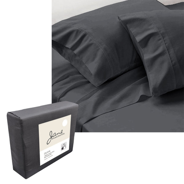 Jane Barrington 1200TC Olivia Cotton Rich Sheet Set 40cm Wall Charcoal King - NuSea