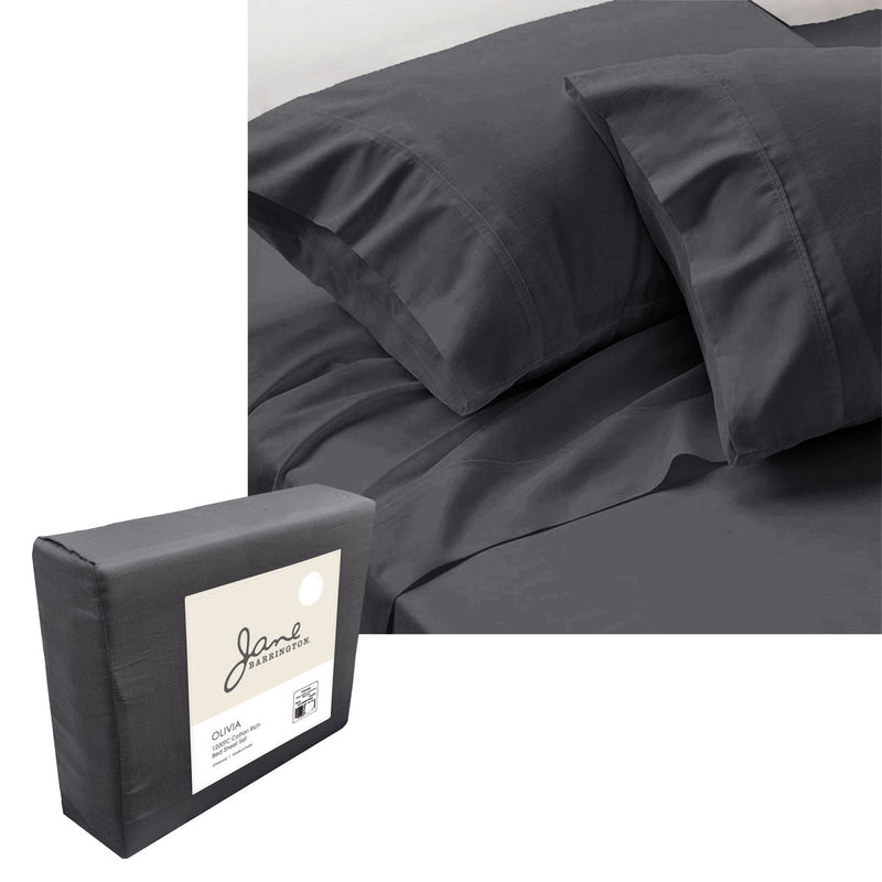 Jane Barrington 1200TC Olivia Cotton Rich Sheet Set 40cm Wall Charcoal King - NuSea