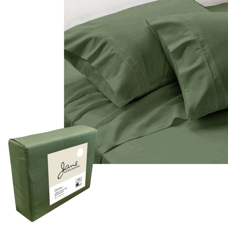 Jane Barrington 1200TC Olivia Cotton Rich Sheet Set 40cm Wall Olive King - NuSea