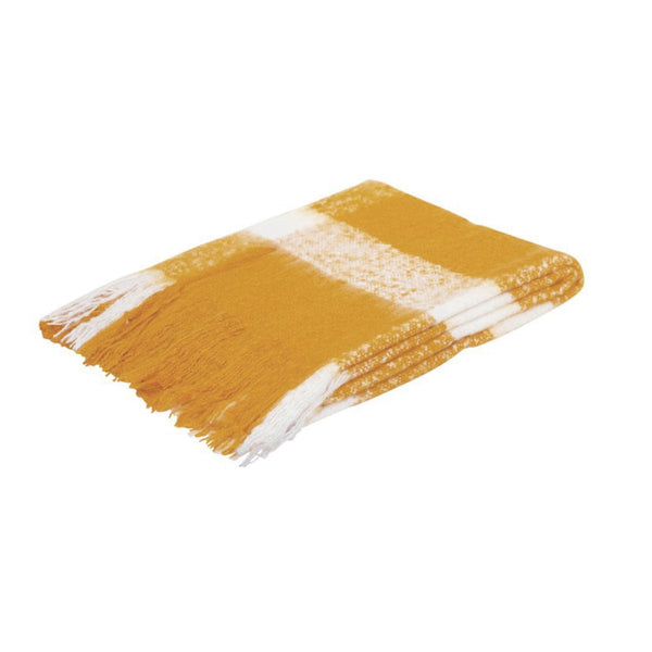 J.Elliot Home Wren Faux Mohair Throw Mustard/White - NuSea
