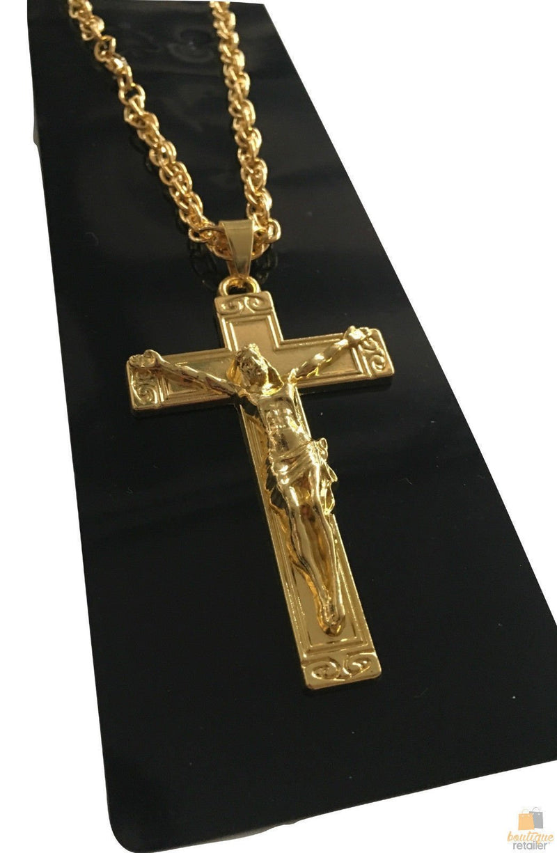 Jesus Christ Metal Necklace Chain Pendant Chain Jewellery Crucifix - Gold - NuSea