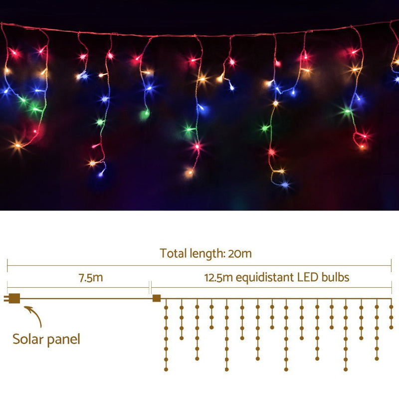 Jingle Jollys 12.5M Solar Christmas Lights Icicle String Light Multi Colour - NuSea