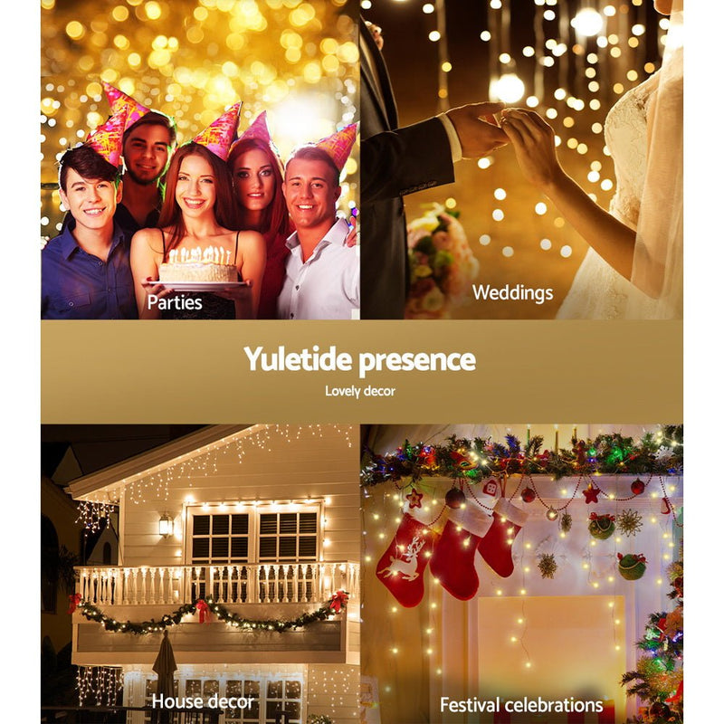 Jingle Jollys 12.5M Solar Christmas Lights Icicle String Light Warm White - NuSea