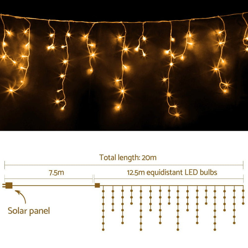 Jingle Jollys 12.5M Solar Christmas Lights Icicle String Light Warm White - NuSea