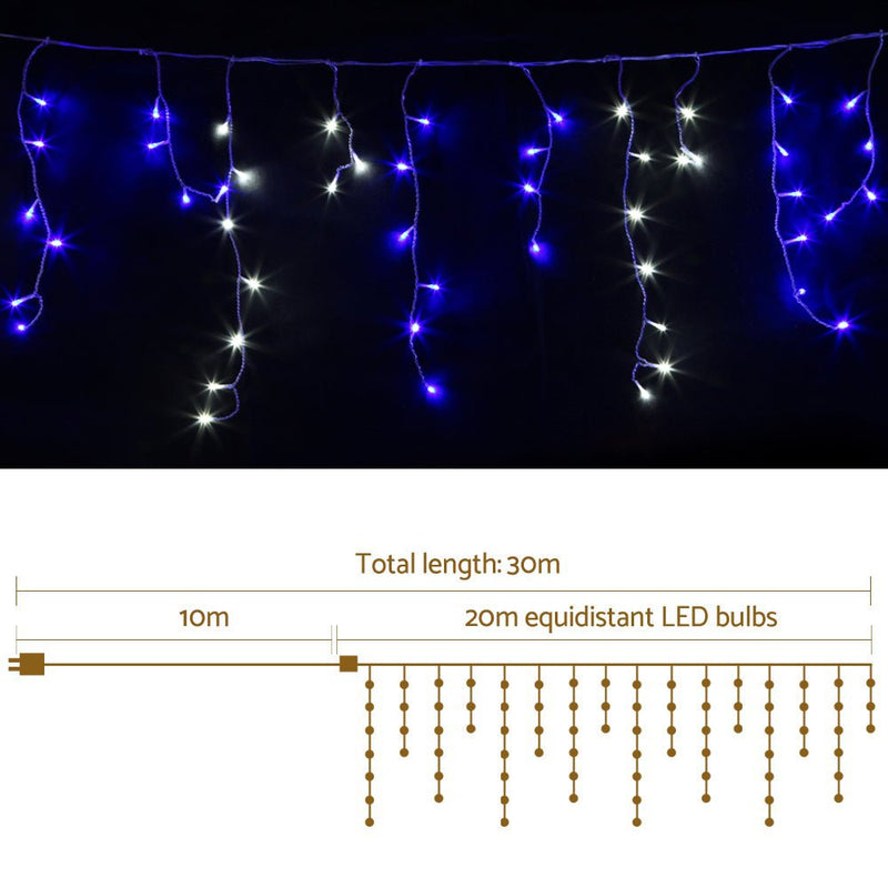 Jingle Jollys 20M Christmas Lights Icicle Light 800 LED Blue White Decor - NuSea
