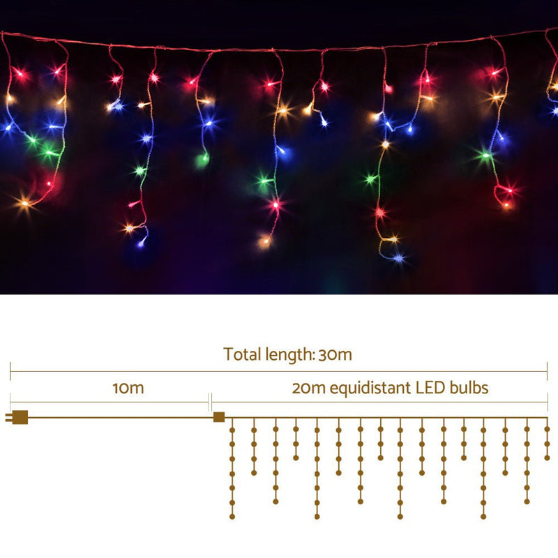 Jingle Jollys 20M Christmas Lights Icicle Light 800 LED Multi - coloured - NuSea