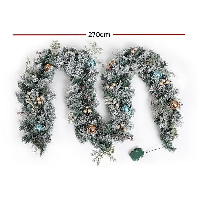 Jingle Jollys 2.7m Christmas Garland with LED Lights Snowy Decoration Xmas Party - NuSea